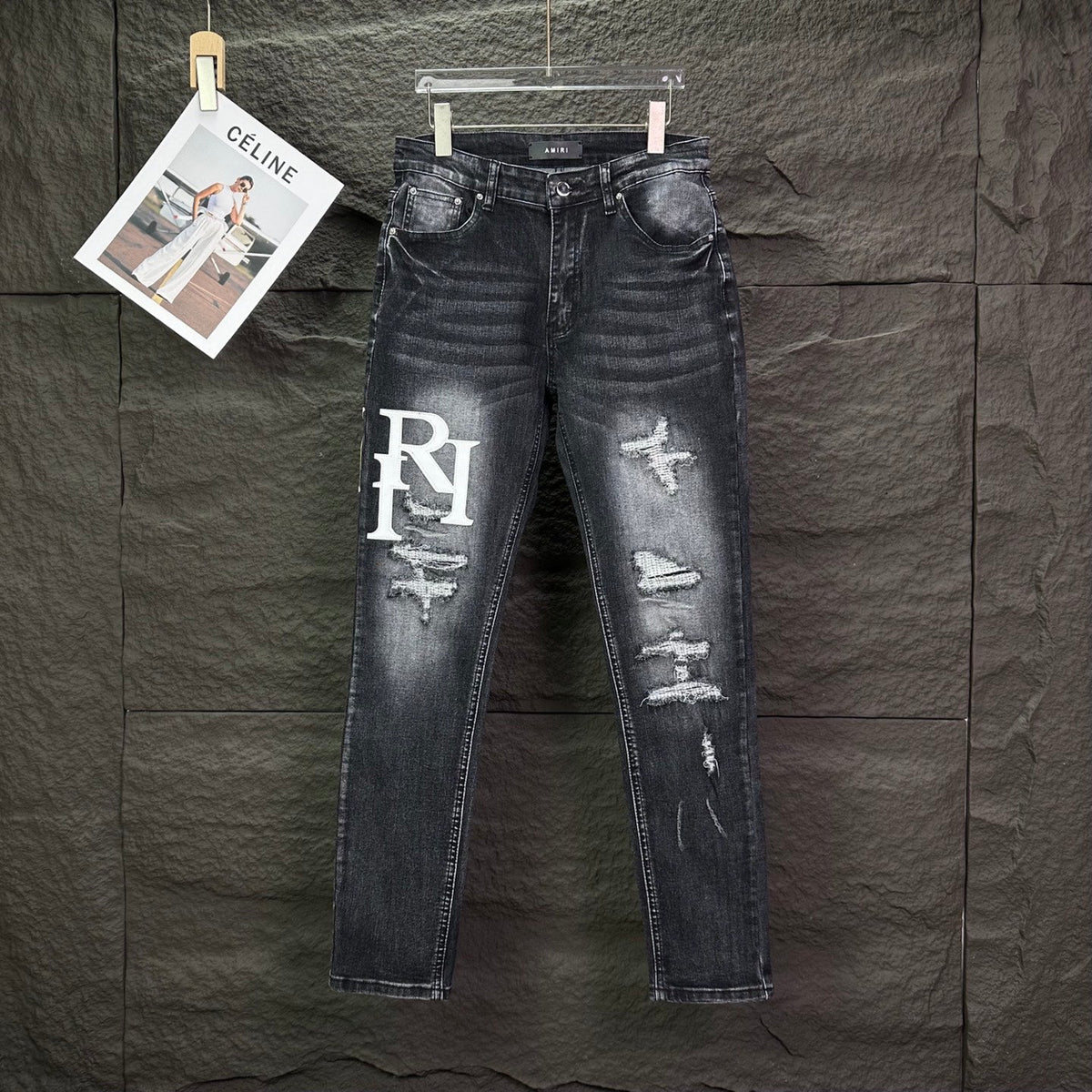 AMIRI Logo‑Print Multi‑Rip Distressed Slim‑Fit Denim Jeans