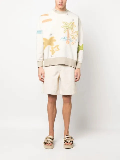 Palm Angels Sprayed Palm-print cotton sweatshirt