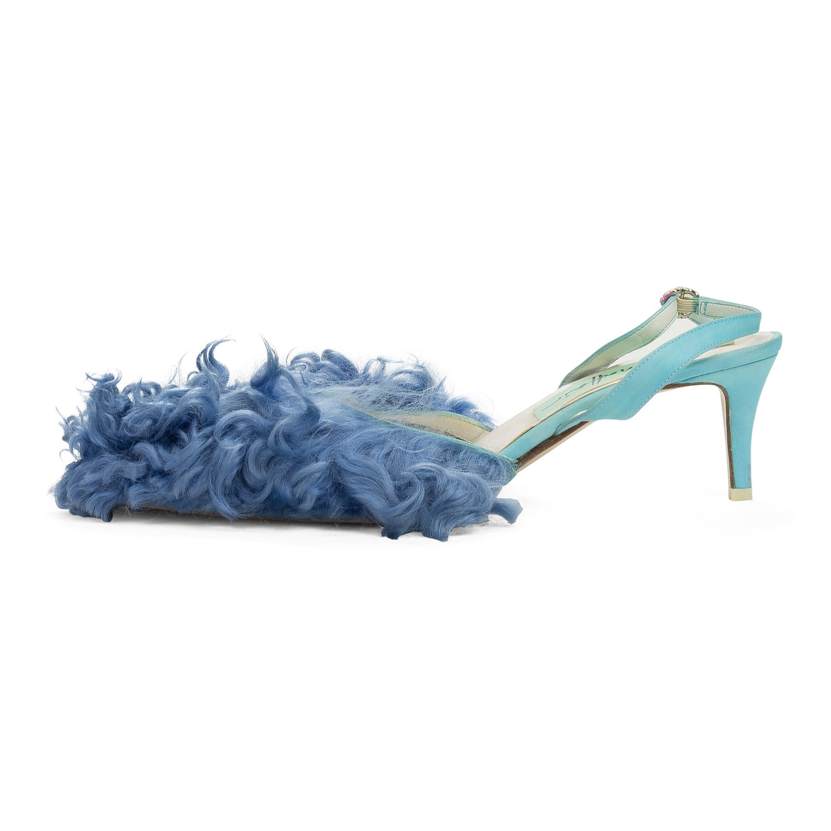 CURLY SHEARLING BLUE HEELS