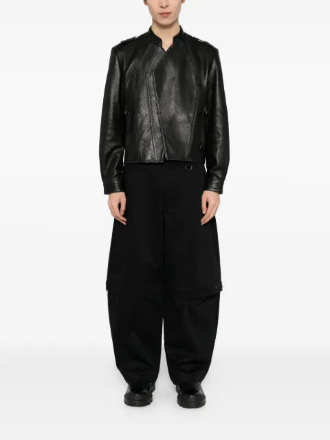 TEAM WANG design logo patched leather jacket