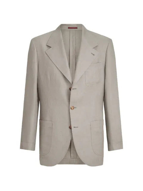 Brunello Cucinelli  linen micro chevron unlined blazer