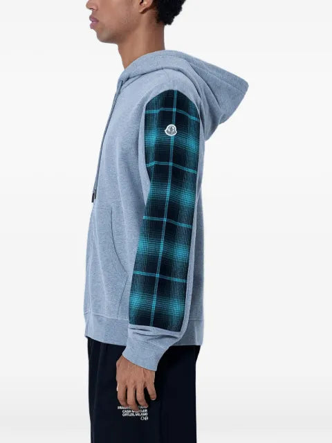 Moncler x Fragment plaid-panel logo-print hoodie
