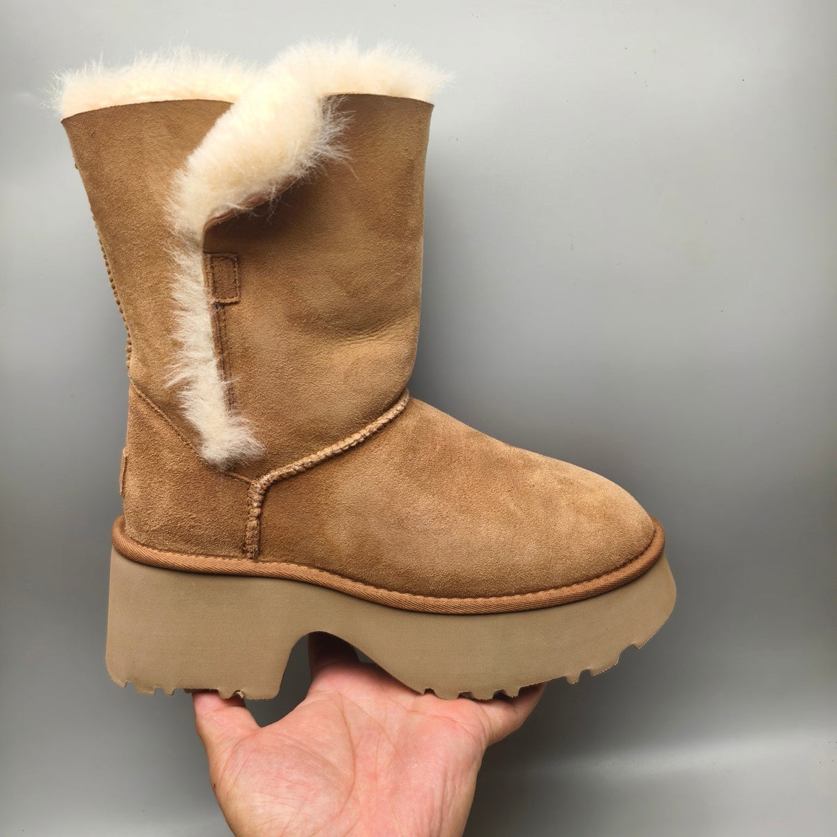 Chestnut Wedge Chunky Sole Mid-Calf Fashion Boots — New Arrival | In Stock