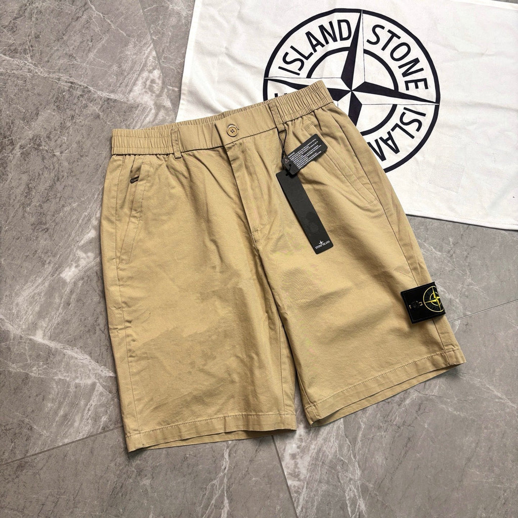 Stone Island Japanese-Style Chino Shorts with Twin Pleats and Compass Badge