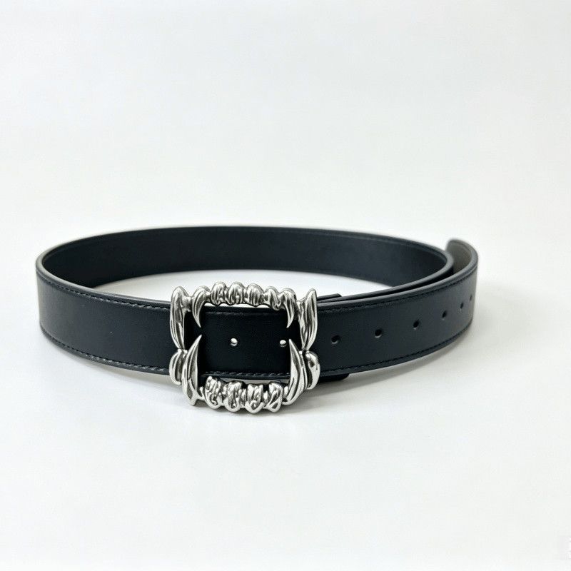 Metal Fangs Buckle Leather Belt Dark Vintage Punk Y2K Cowhide Waist