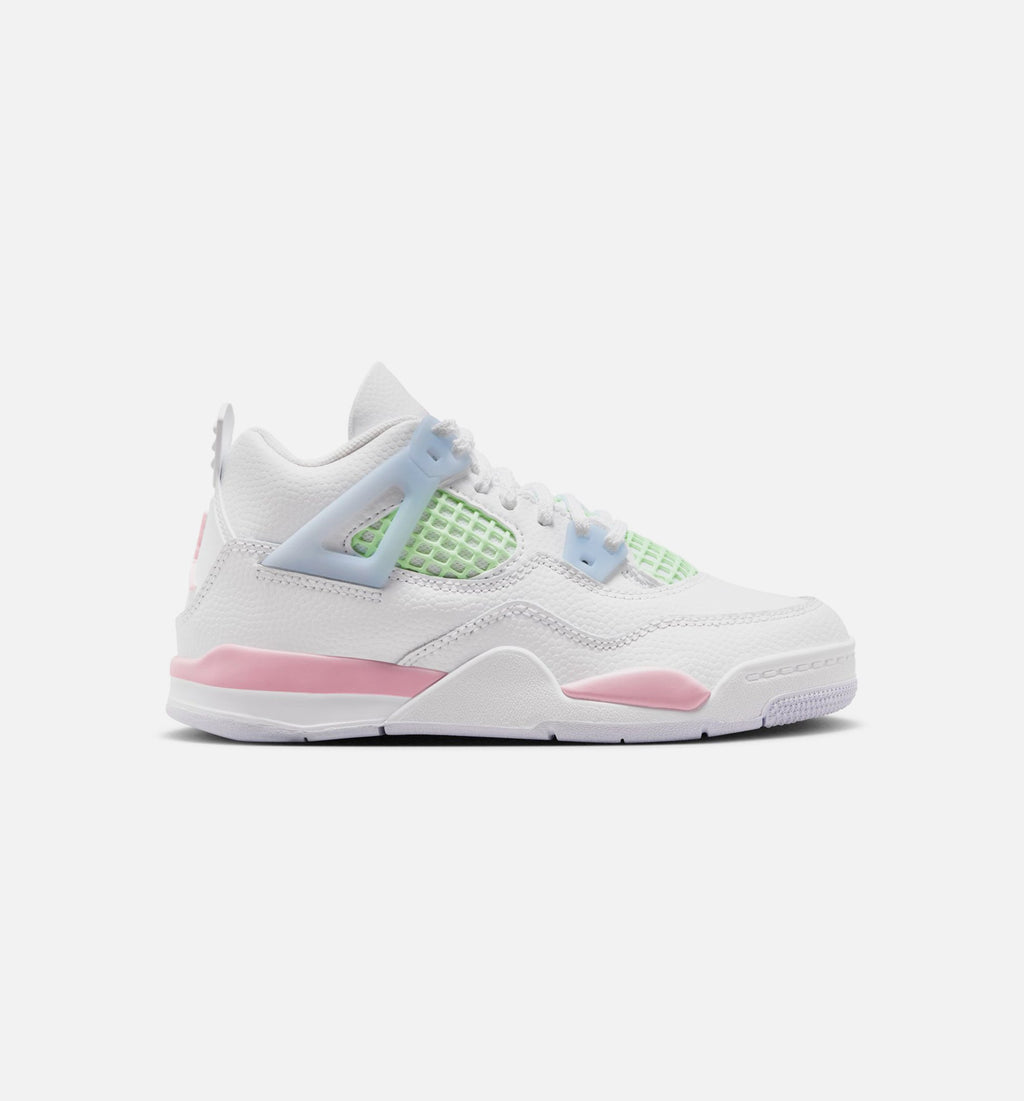 Air Jordan 4 Retro Medium Soft Pink Preschool Lifestyle Shoes - White/Soft Pink/Light Blue