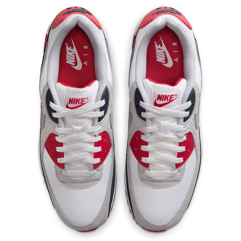 Men's Nike Air Max 90 White/Cool Grey-University Red (DM0029 117)