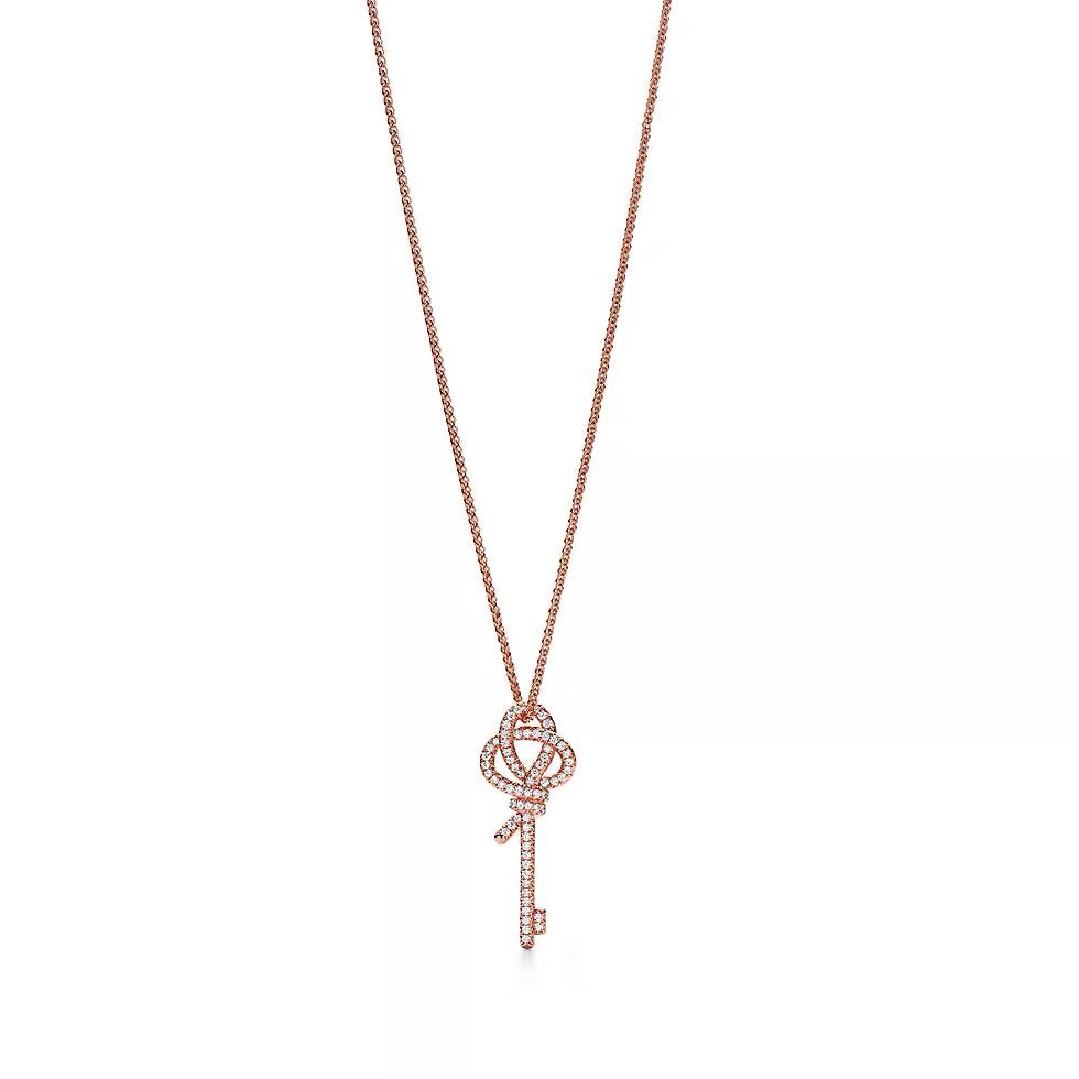 Tiffany Style Key Cubic Zirconia 18K Gold-Plated Necklace