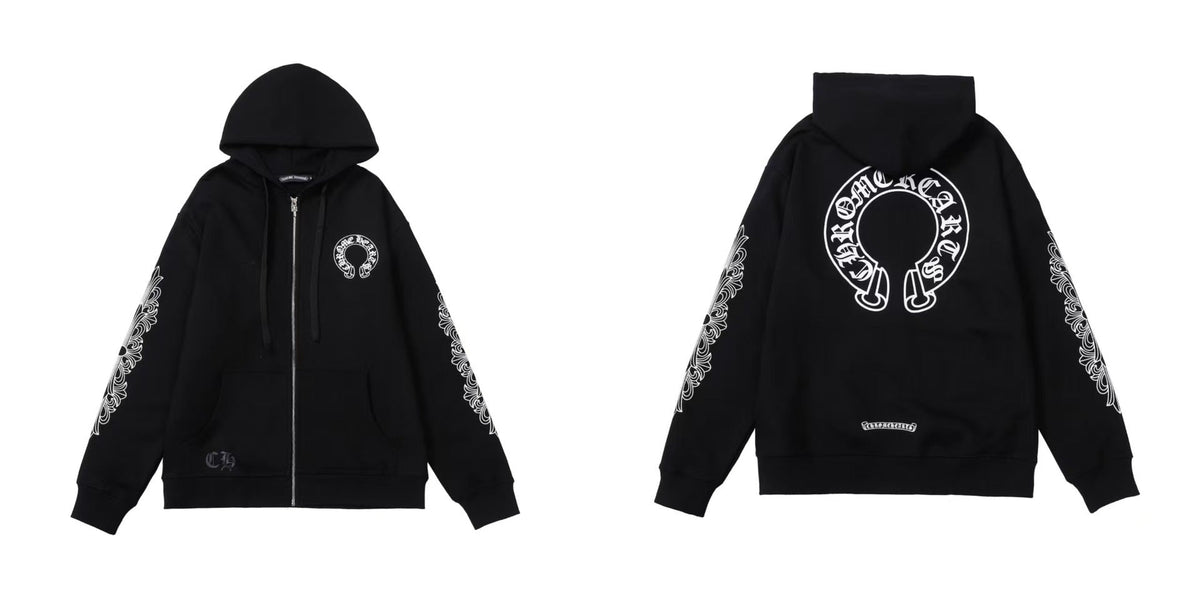 Chrome Hearts Horseshoe Sanskrit Cross Zip Up Hoodie Streetwear Unisex