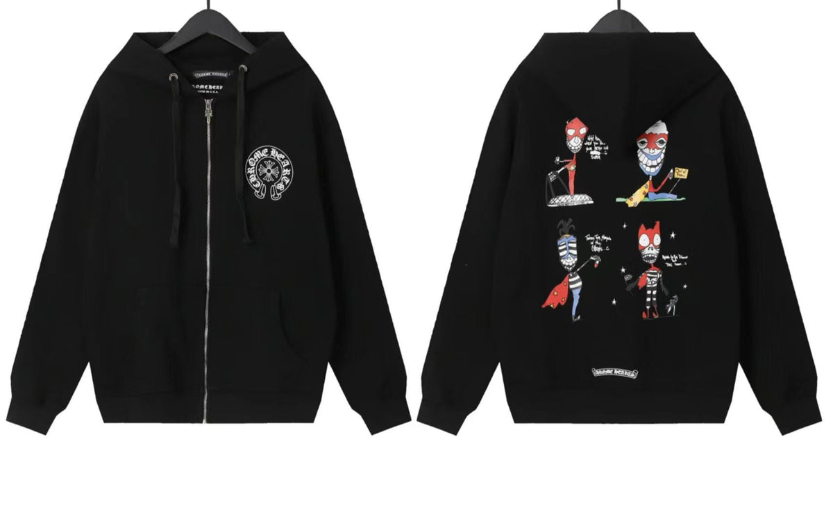 Chrome Hearts Horseshoe Sanskrit Cross Zip Up Hoodie Streetwear Unisex