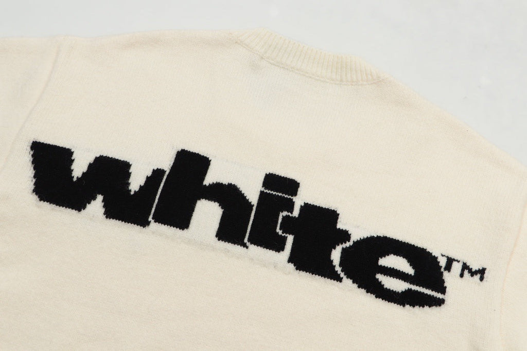 Off-White Front and Back Letter Graphic Crewneck Wool Sweater
