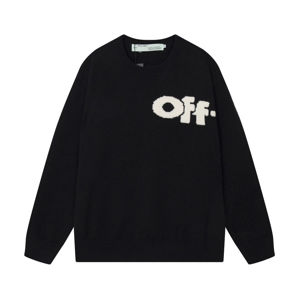 Off-White Front and Back Letter Graphic Crewneck Wool Sweater