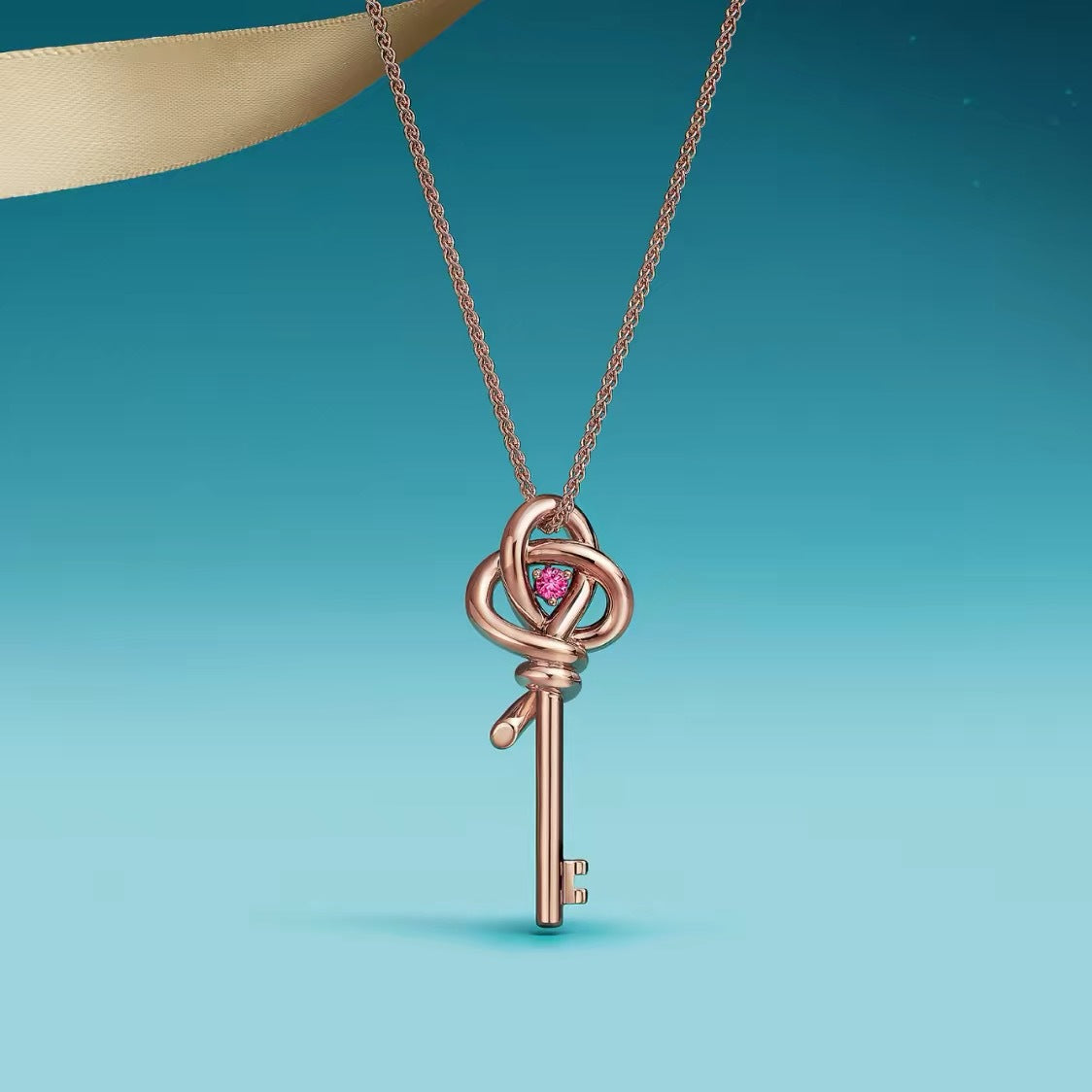 Tiffany Style Key Cubic Zirconia 18K Gold-Plated Necklace