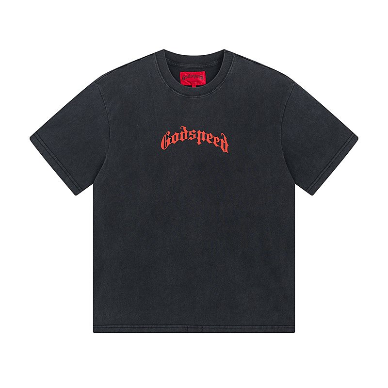 Godspeed Washed Black Skull Floral Graphic T-Shirt