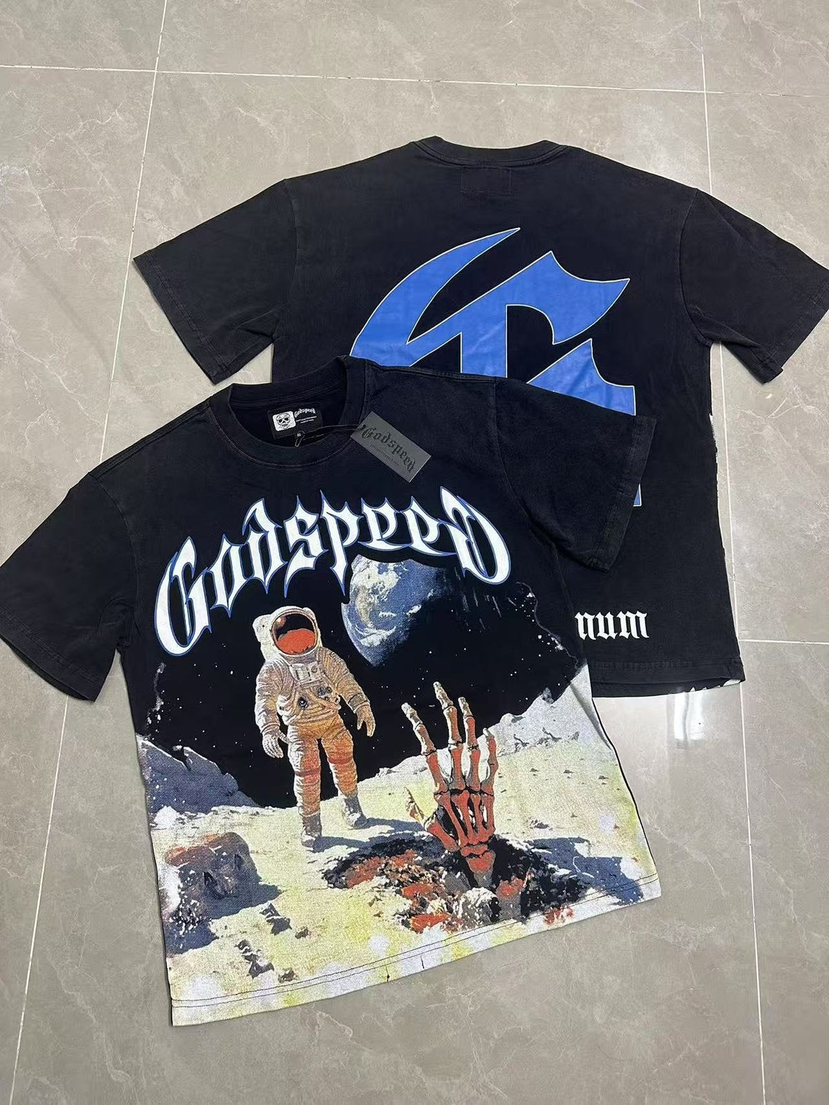 Godspeed Astronaut Back Print Washed Graphic T-Shirt