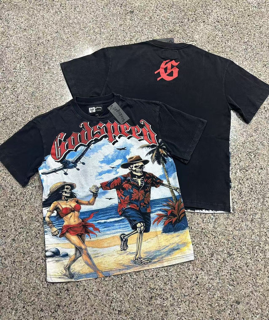 Godspeed Beach Skeleton Graphic T-Shirt