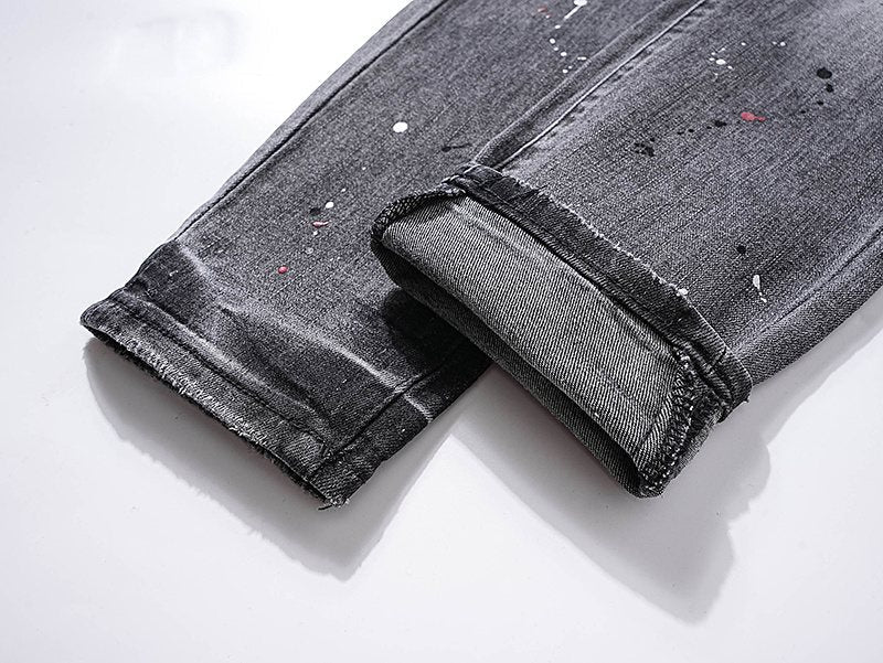 Purple Brand Gray Paint-Splatter Distressed Jeans