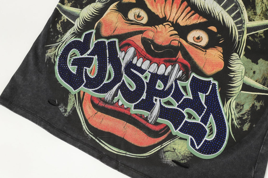 Godspeed Distressed Rhinestone Graphic T-Shirt
