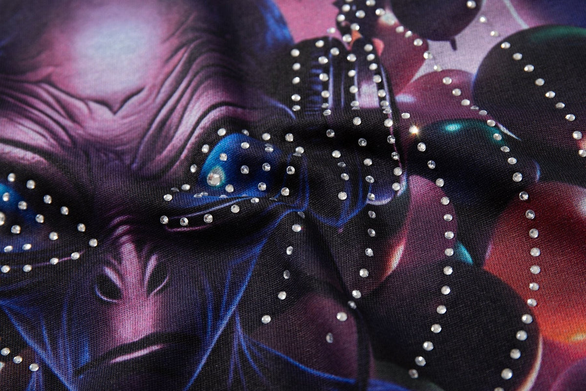 MAJESTIK Alien Rhinestone Graphic T-Shirt