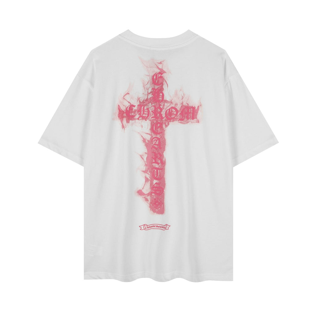Chrome Hearts Pink Flame Cross Graphic T-Shirt
