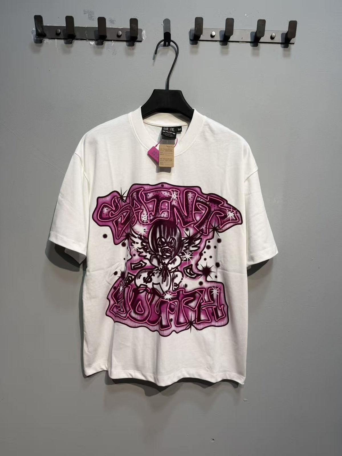 SAINT Rhinestone Front & Back Graphic T-Shirt