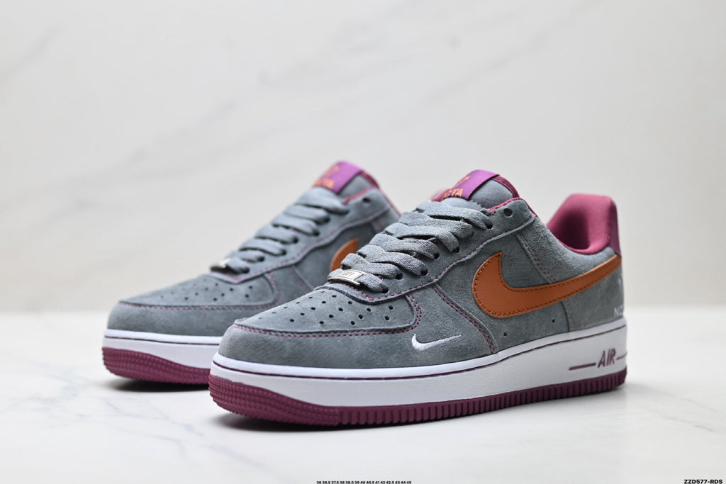 Nike Air Force 1 Low Gray Orange Burgundy Unisex Sneakers Style 12
