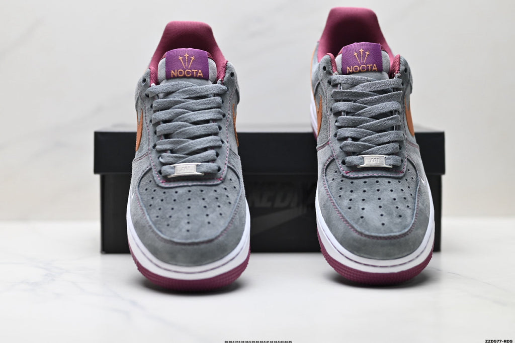 Nike Air Force 1 Low Gray Orange Burgundy Unisex Sneakers Style 12