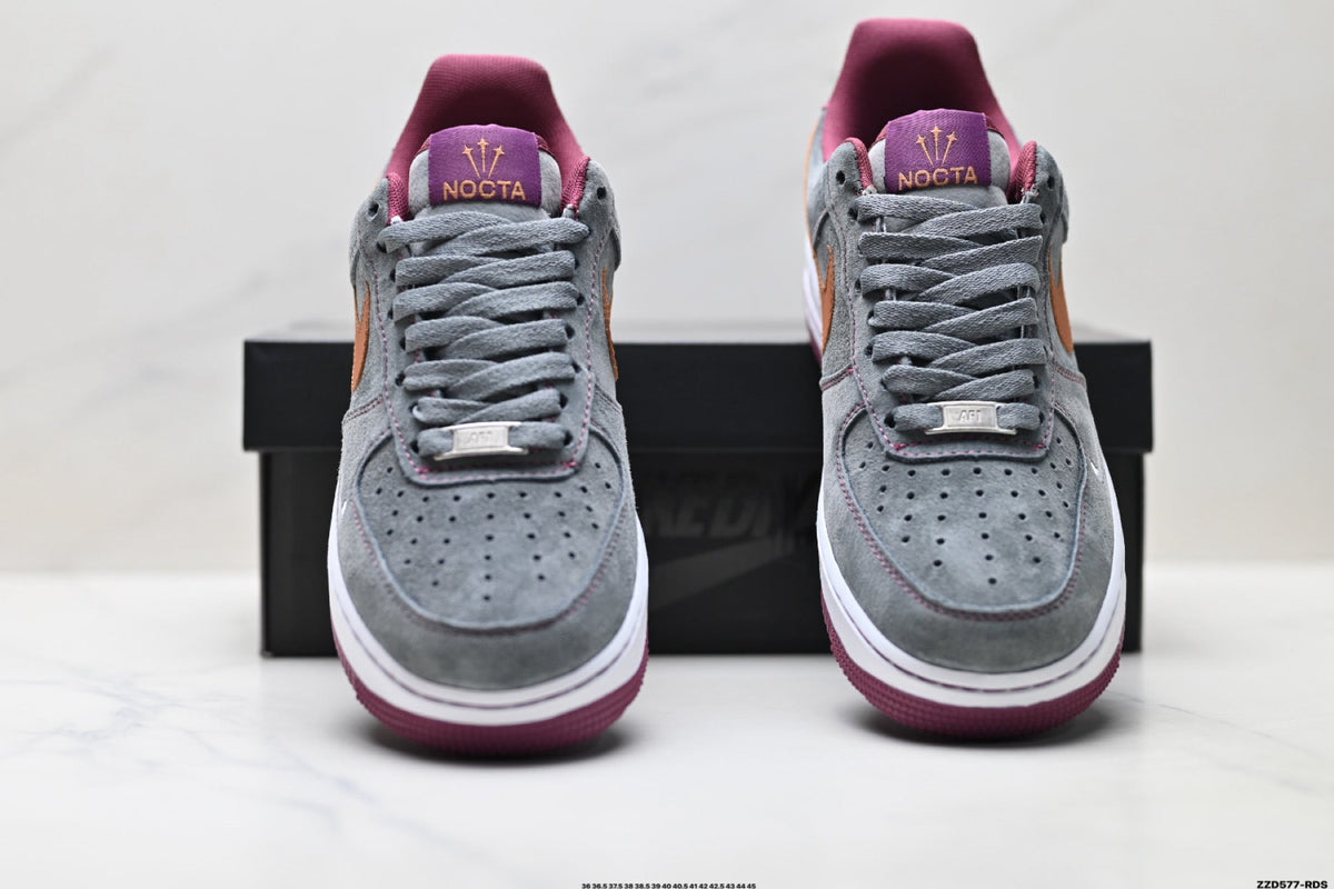 Nike Air Force 1 Low Gray Orange Burgundy Unisex Sneakers Style 12
