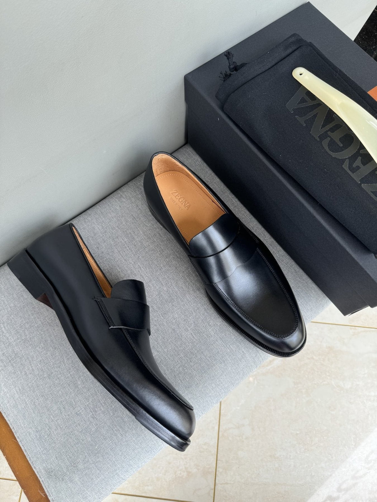 Zegna Men's Black Leather Loafers