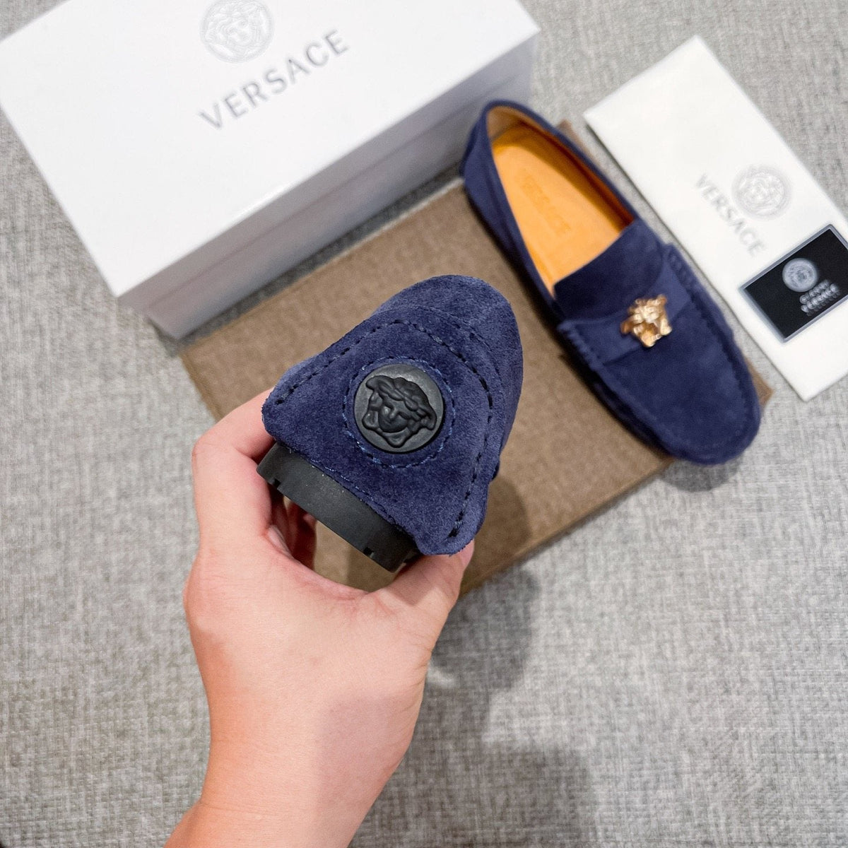 Versace Men's Navy Blue Ornament Loafers