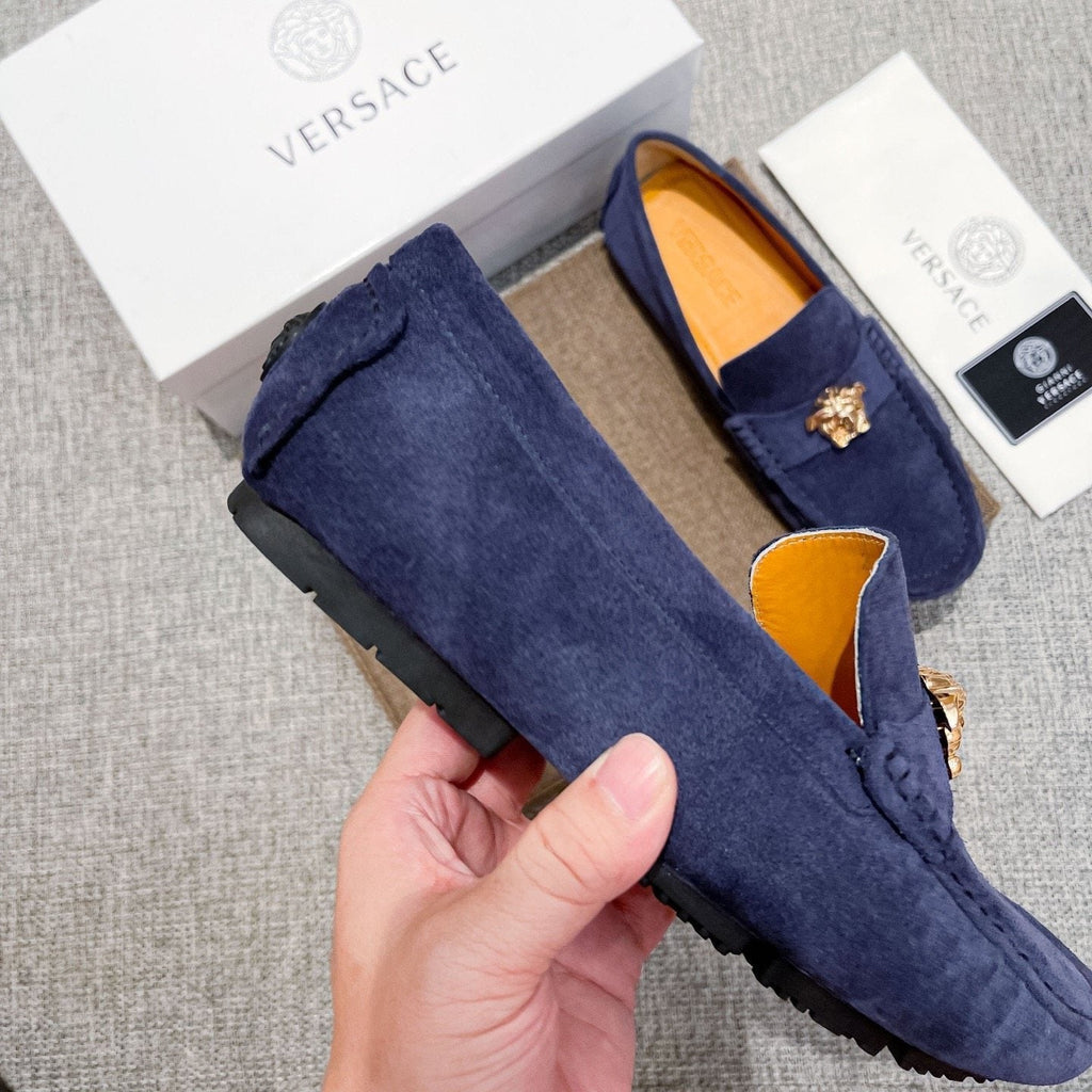 Versace Men's Navy Blue Ornament Loafers