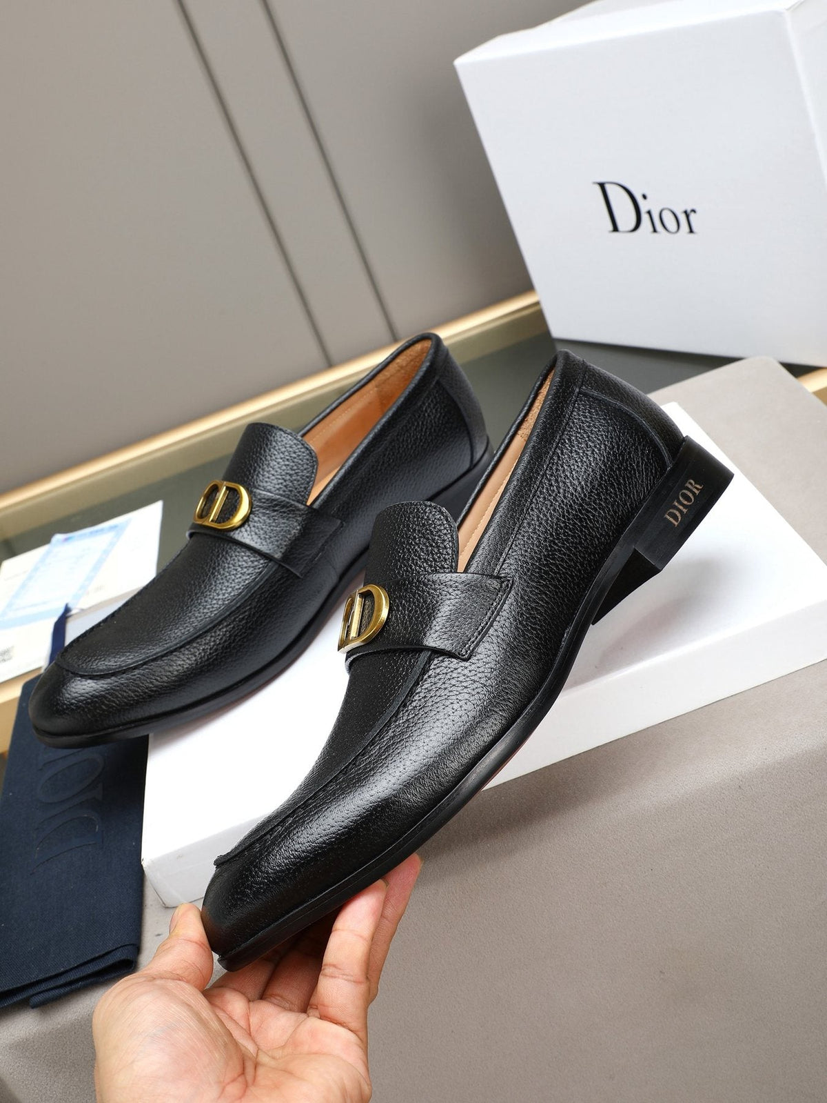 Dior Black Buckle Loafers