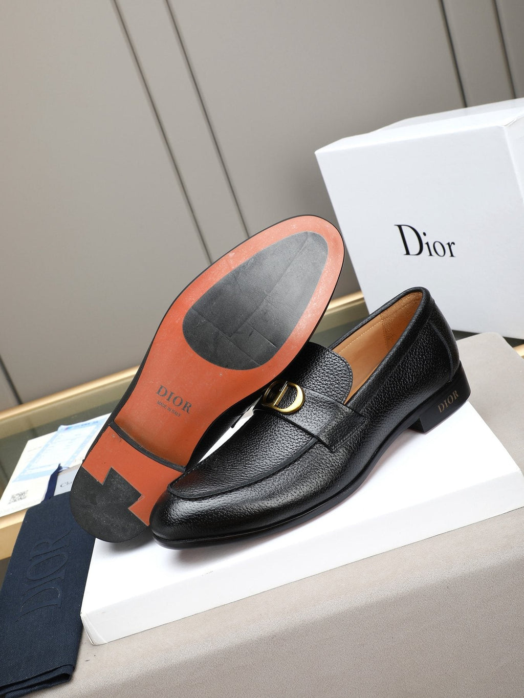 Dior Black Buckle Loafers