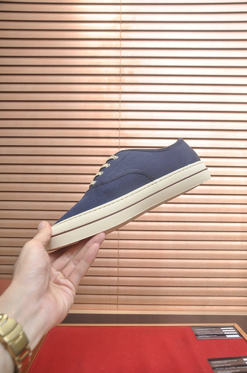 Loro Piana Navy Lace-Up Sneakers