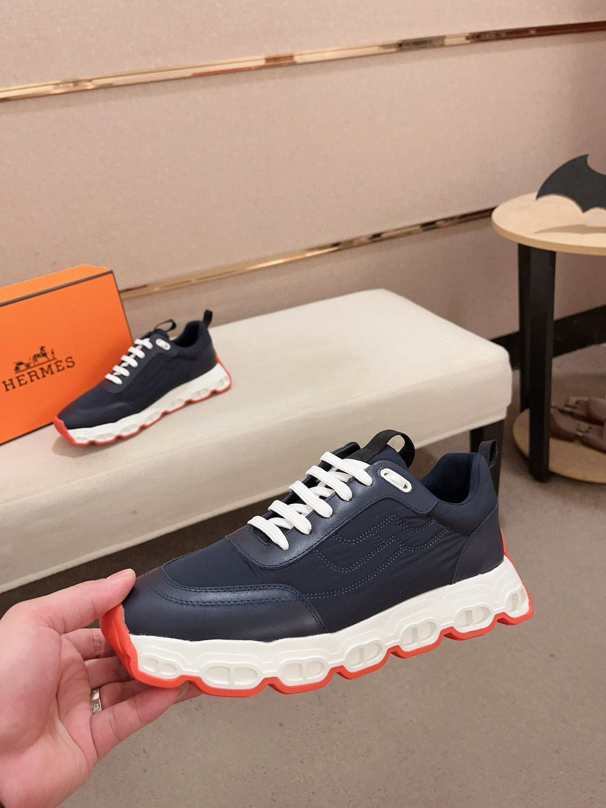 Hermès Men's Navy & White Sneakers