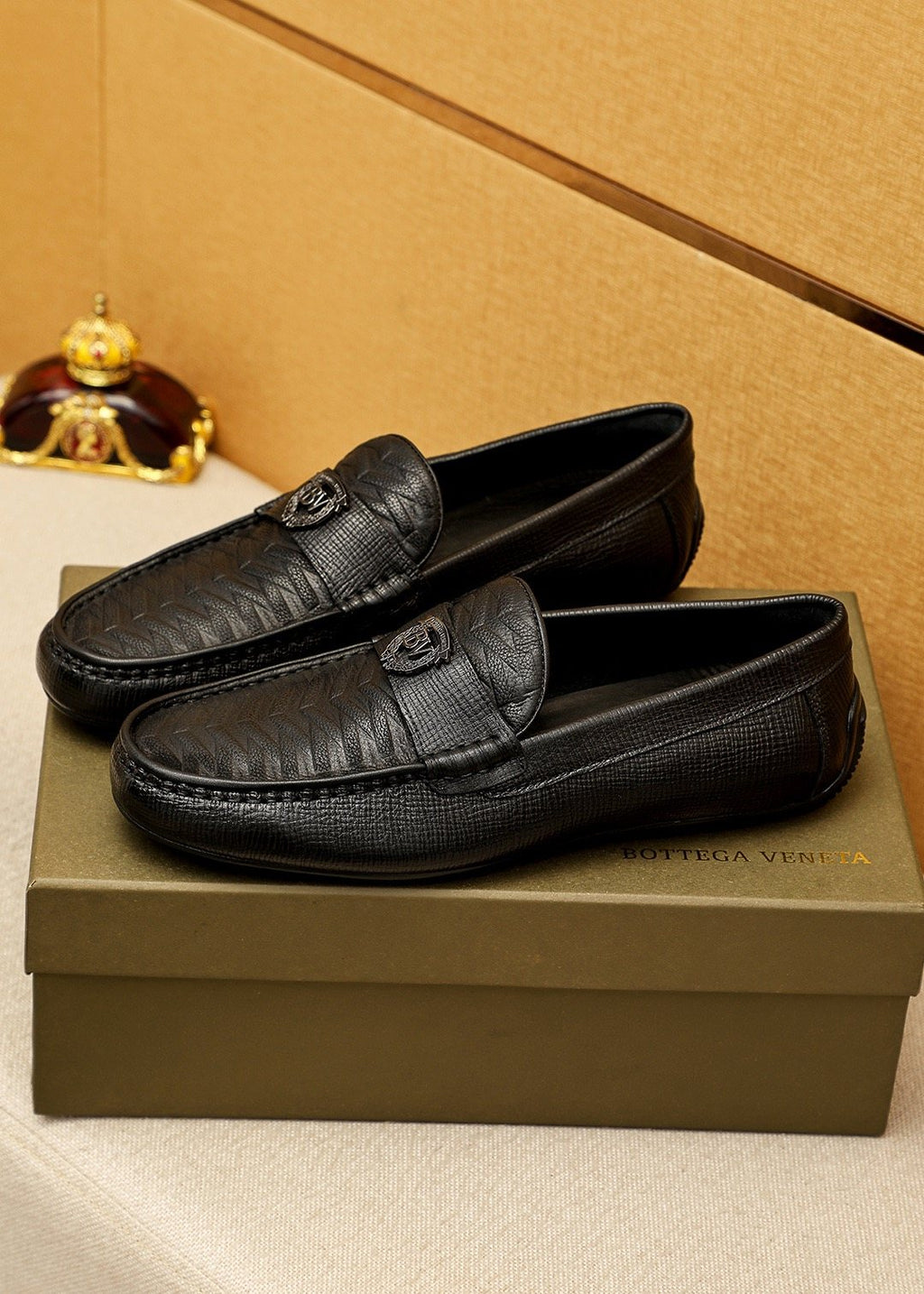 Bottega Veneta Men's Black Textured Slip-On Loafers