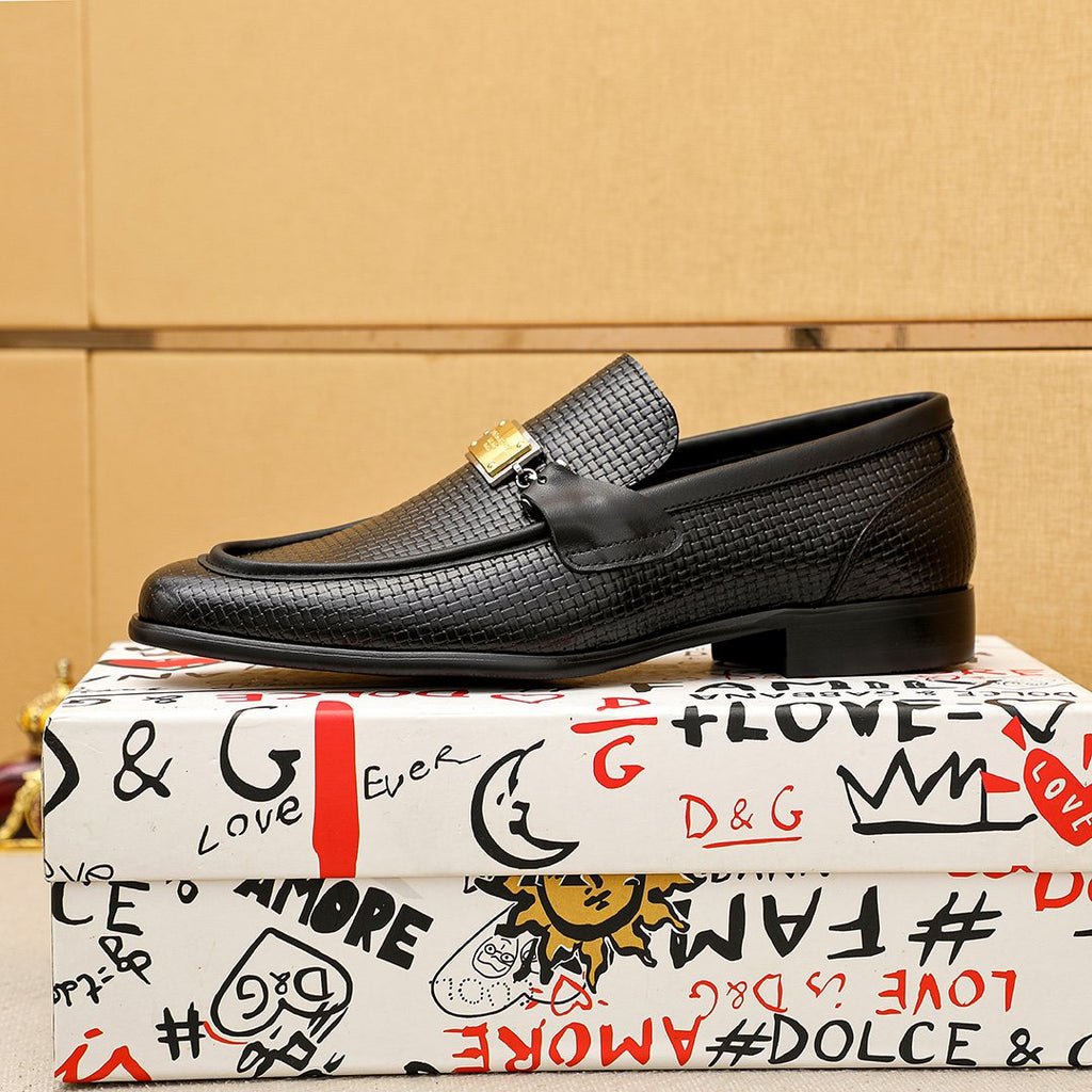 Dolce & Gabbana Black Embossed Buckle Loafers