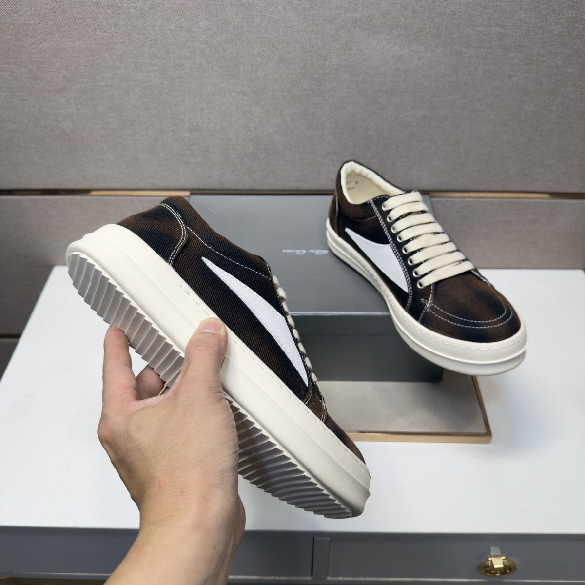 Dark Brown Panel Low-Top Sneakers