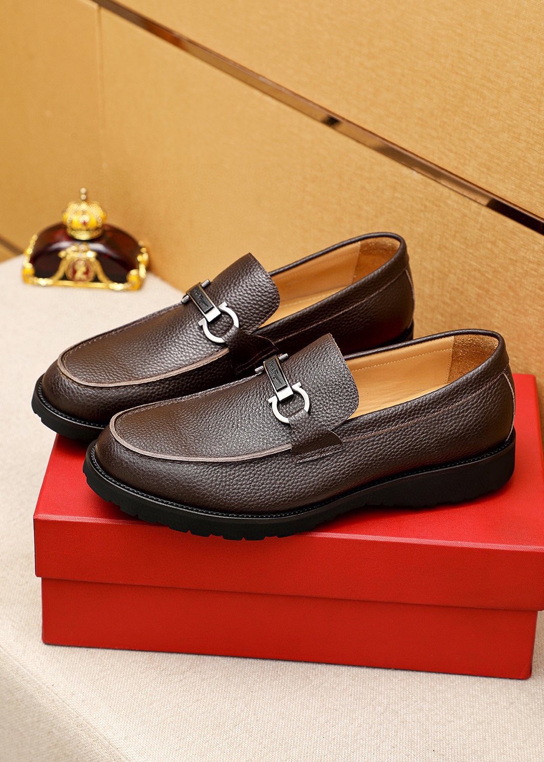 Ferragamo Pebble-Grain Buckle Slip-On Shoes
