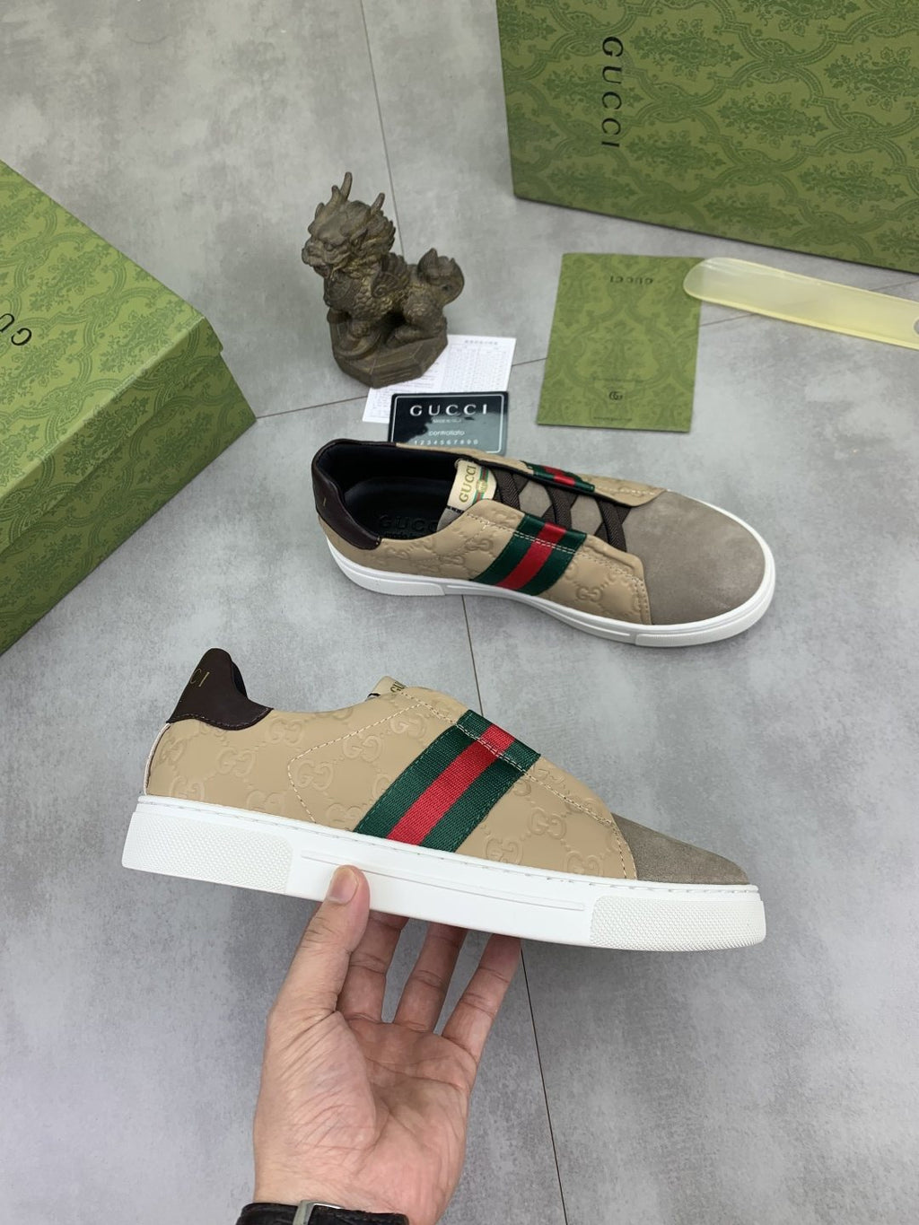 Gucci Green-Red Stripe Slip-On Sneakers