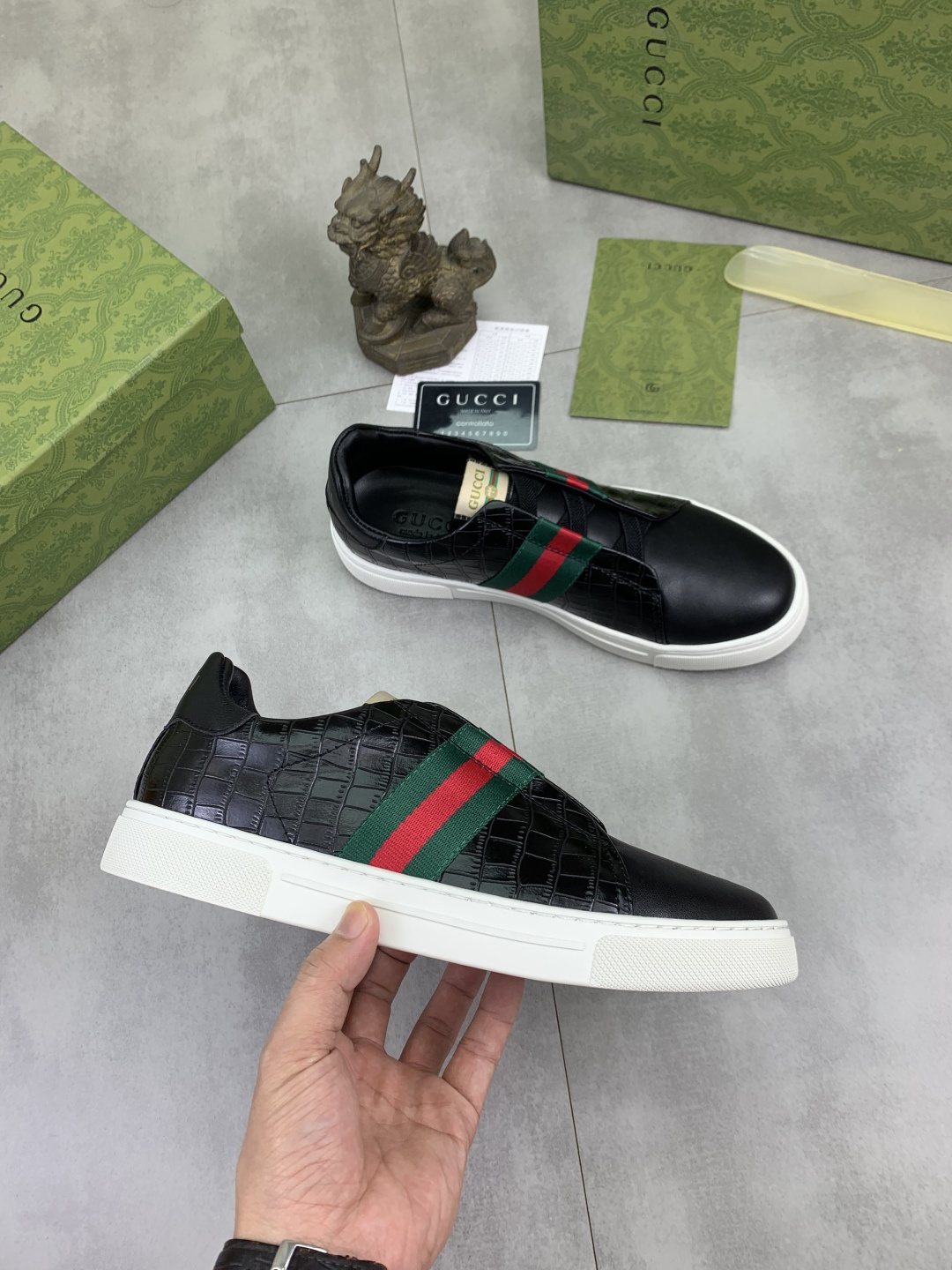 Gucci Green-Red Stripe Slip-On Sneakers