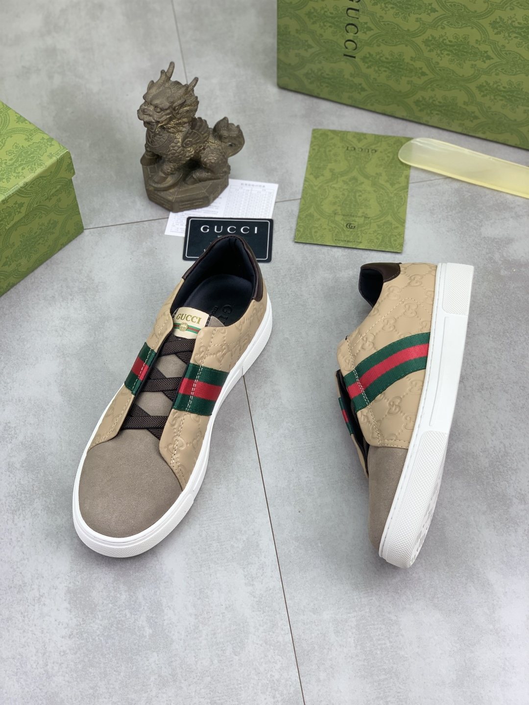 Gucci Green-Red Stripe Slip-On Sneakers