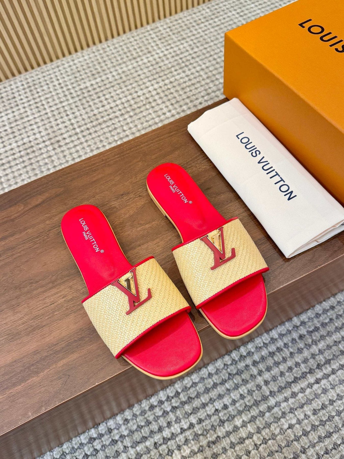 Louis Vuitton Textured Strap Slide Sandals