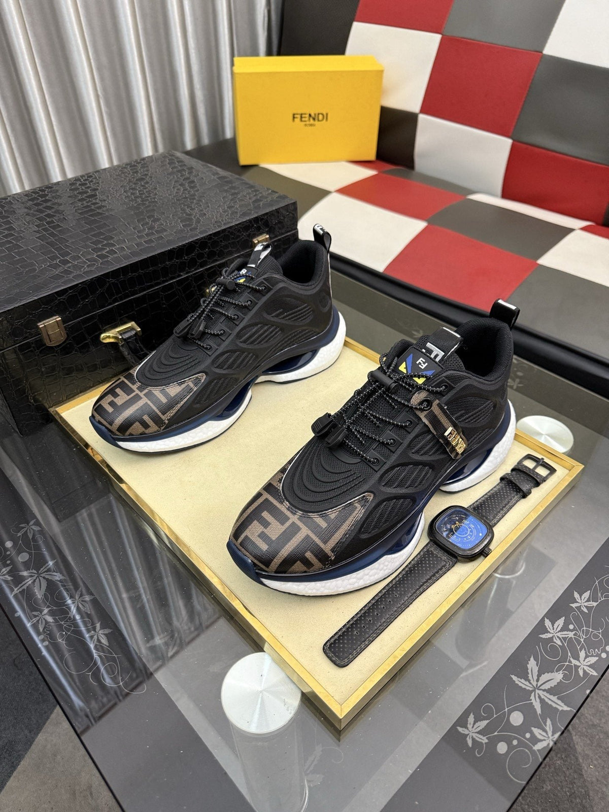 Fendi Men's Patterned Toe Low-Top Sneakers - Lace-Up Closure