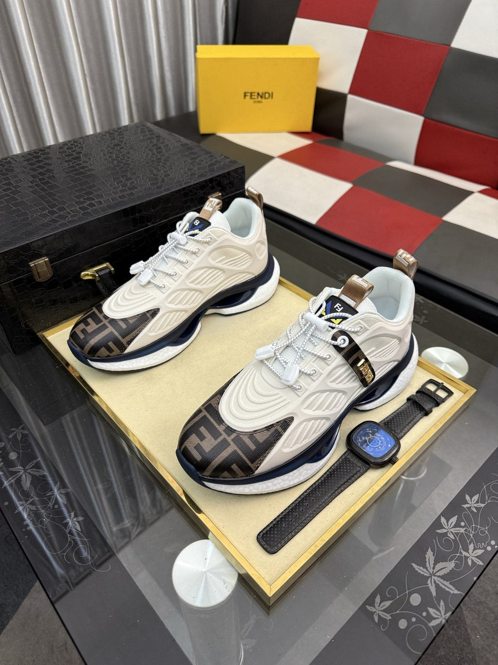 Fendi Men's Patterned Toe Low-Top Sneakers - Lace-Up Closure