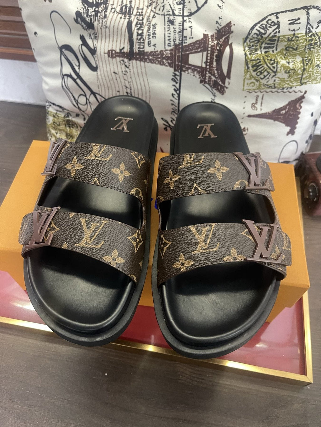 Louis Vuitton Monogram Double-Strap Slide Sandals