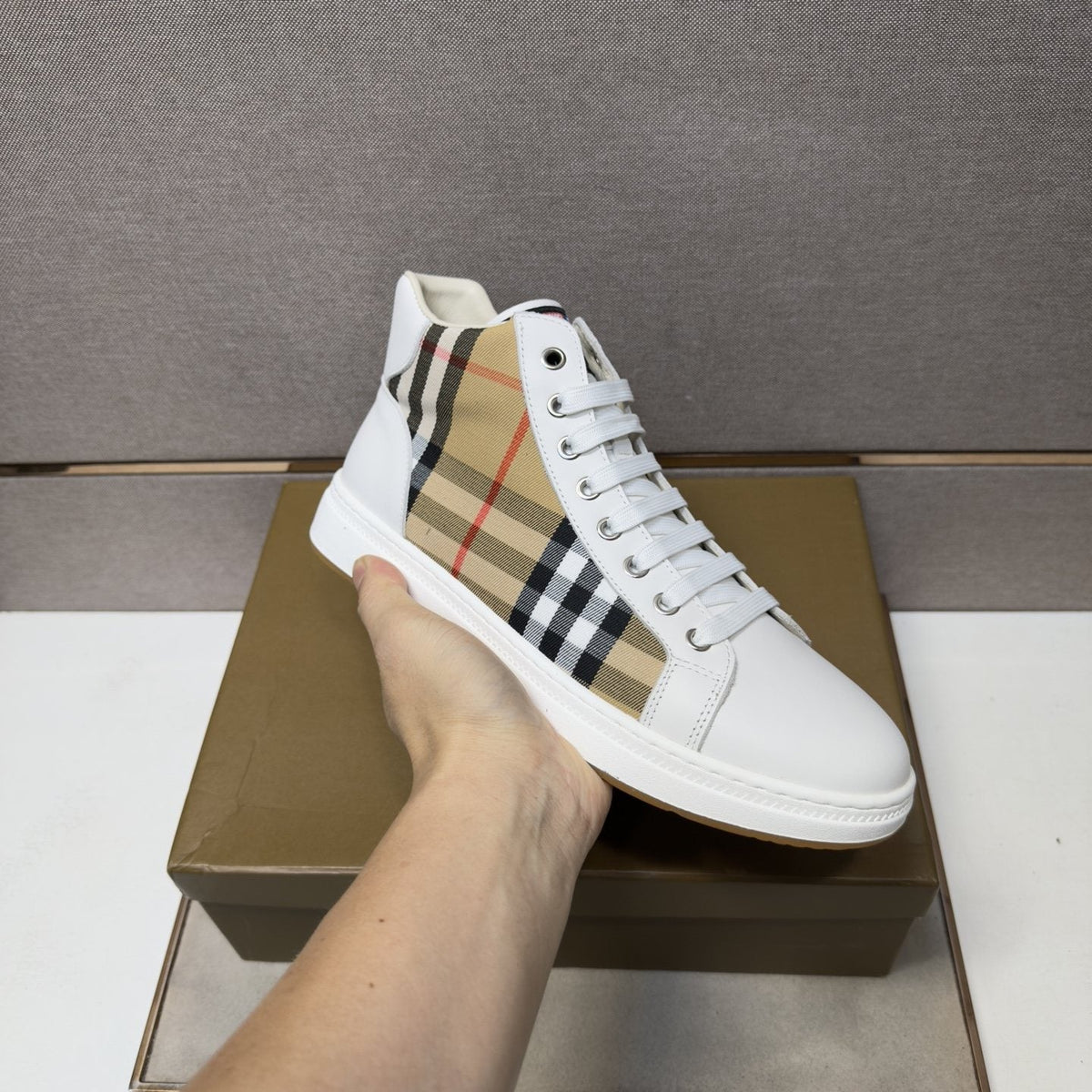 Burberry Men's Plaid-Panel High-Top Sneakers