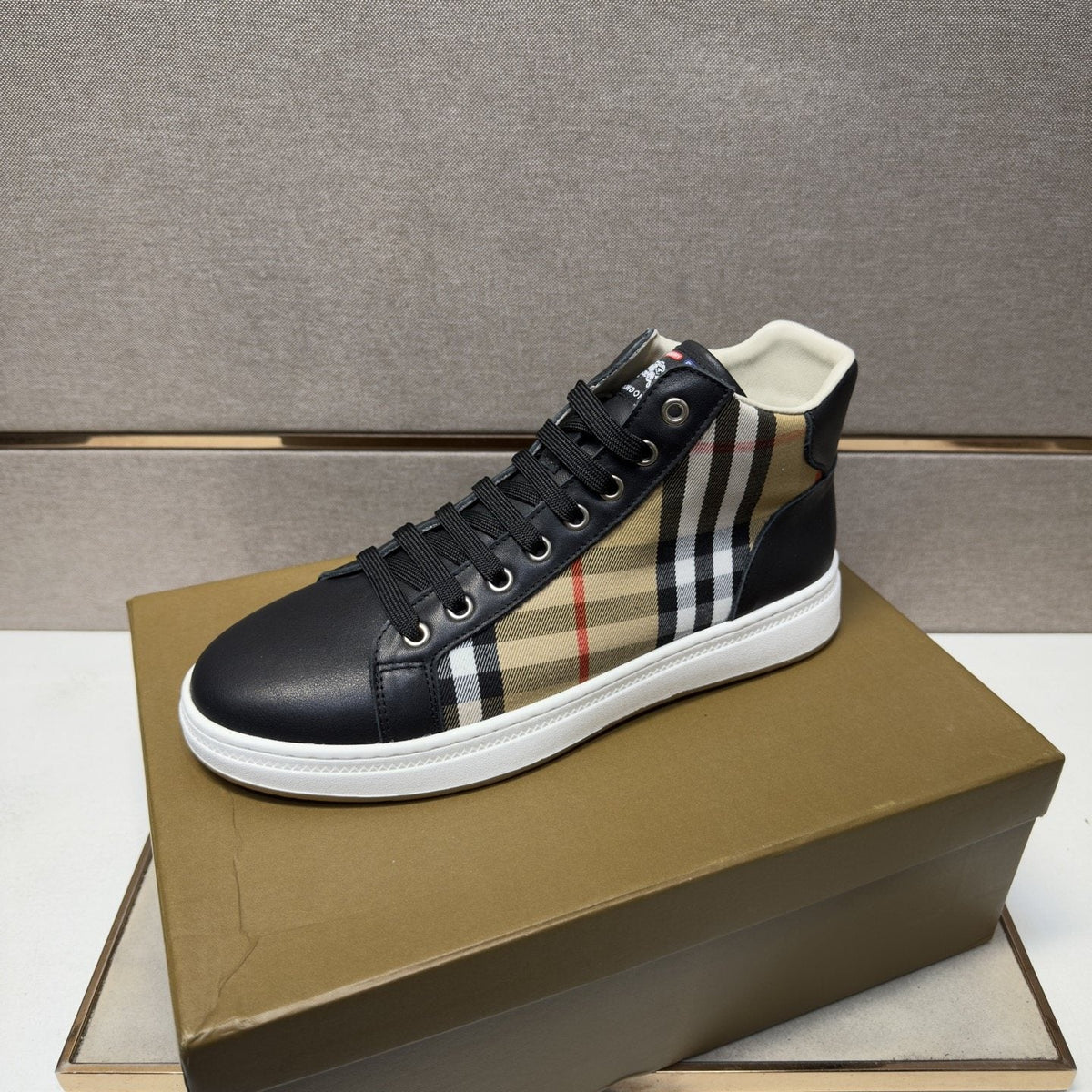 Burberry Men's Plaid-Panel High-Top Sneakers