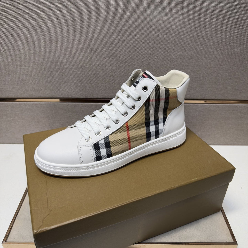 Burberry Men's Plaid-Panel High-Top Sneakers