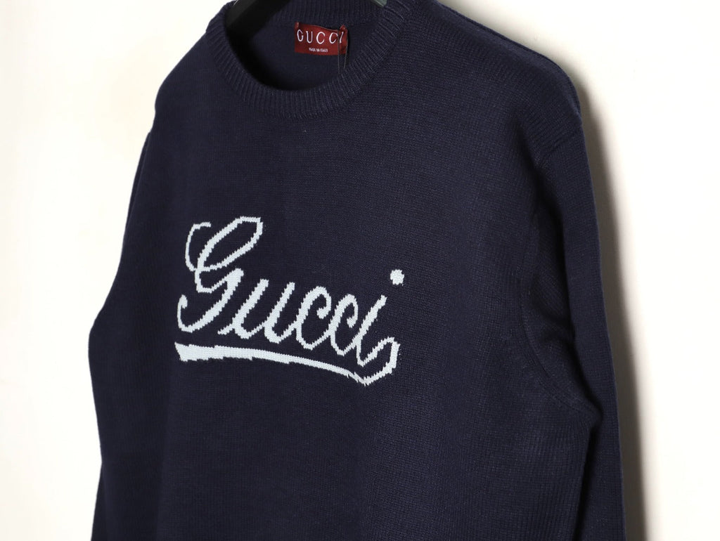 Gucci Signature-Logo Crewneck Sweater - Navy
